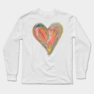 Orange Painted Heart with Expressive Brushstrokes and Gold Long Sleeve T-Shirt